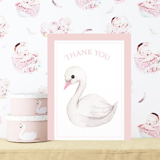 Cute Swan Simple Baby shower Hartelijk dank Bedankkaart