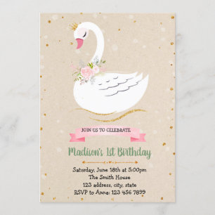 Cute swan verjaardagsfeest Uitnodiging
