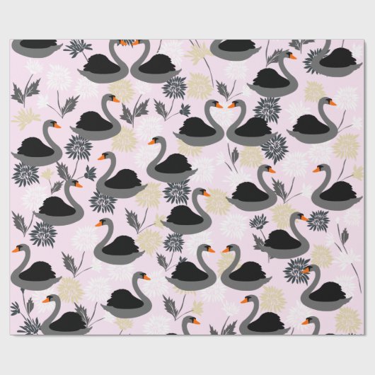 Cute Swan Wrapping Paper Cadeaupapier (Vlak)