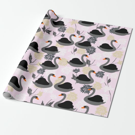 Cute Swan Wrapping Paper Cadeaupapier (Uitgerold)