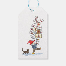 Cute Swedish Tomten Kerstmis Waterverf Cadeaulabel