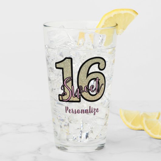 Cute Sweet 16 Birthday Party Silver Pink Drink Glas (Achterkant ijs)