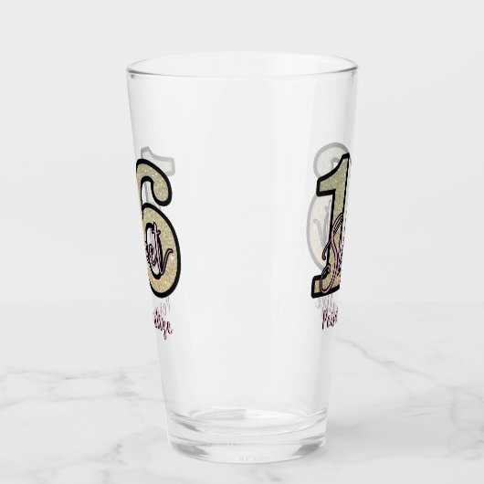 Cute Sweet 16 Birthday Party Silver Pink Drink Glas (Links)