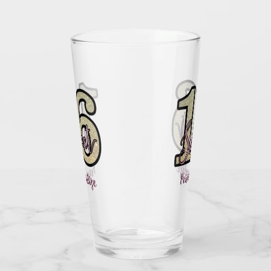 Cute Sweet 16 Birthday Party Silver Pink Drink Glas (Rechts)