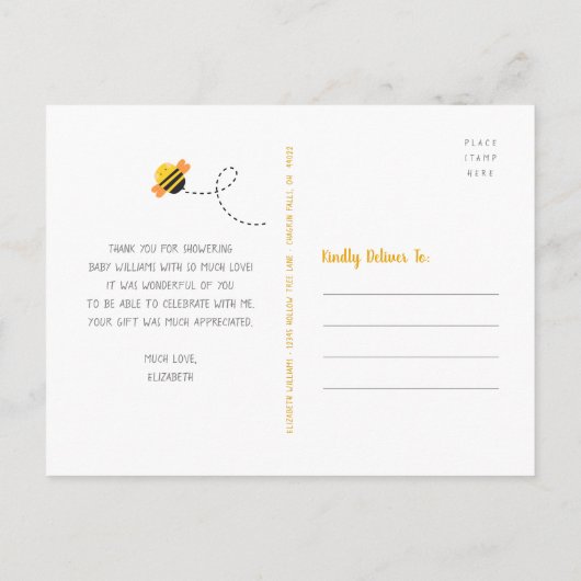 Cute Sweet Bee Baby shower Hartelijk dank voor uw  Briefkaart (Achterkant)