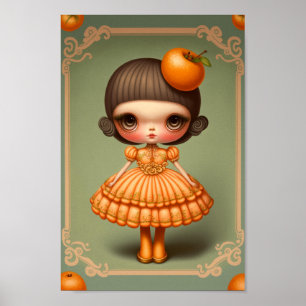 Cute Sweet Big Eyed Oranje Girl Poster