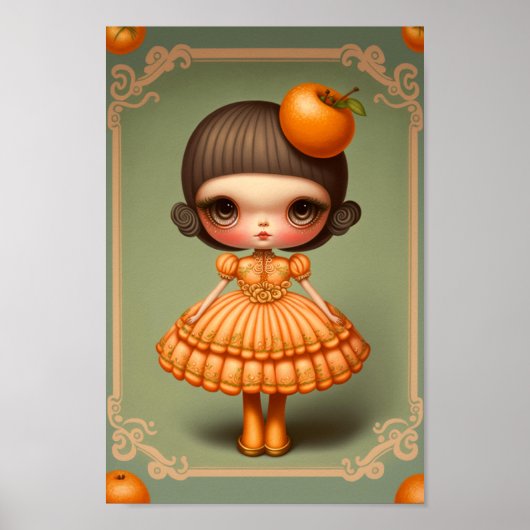 Cute Sweet Big Eyed Oranje Girl Poster (Voorkant)