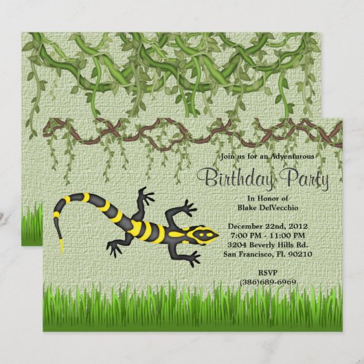 CUTE Sweet Black Lizard Vines Oerwoud Birthday Kaart (Voorkant / Achterkant)