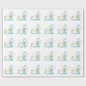 *~* Cute Sweet Blue Blauwgroen Toothy Dragon Dinos Cadeaupapier (Vlak)