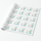 *~* Cute Sweet Blue Blauwgroen Toothy Dragon Dinos Cadeaupapier (Uitgerold)