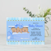 CUTE Sweet Blue Triplets Baby shower Kaart (Staand voorkant)