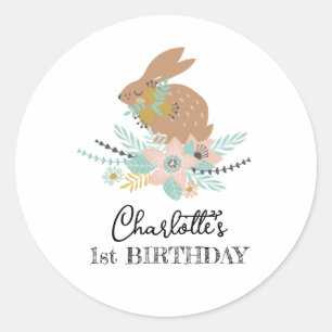 Cute Sweet Bunny Konijn Dier 1e Verjaardagsfeestje Ronde Sticker