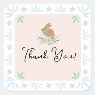 Cute Sweet Bunny Konijn Dier 1e Verjaardagsfeestje Vierkante Sticker