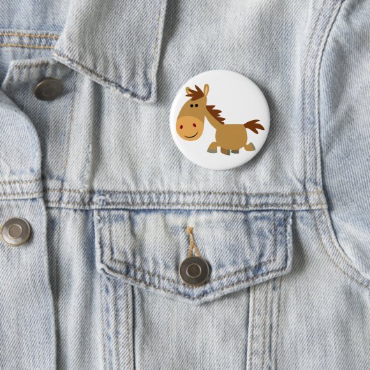 Cute Sweet Cartoon Horse Button Badge (In situ)