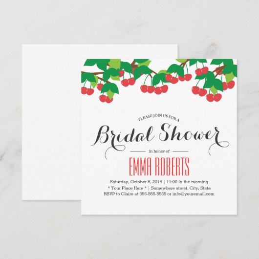 Cute Sweet Cherries Bridal Shower Invitations Kaart (Voorkant / Achterkant)