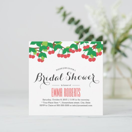 Cute Sweet Cherries Bridal Shower Invitations Kaart (Staand voorkant)