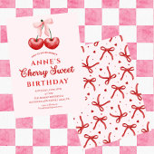 cute Sweet Cherry Birthday Invitation Girl Kaart