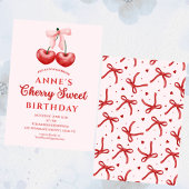 cute Sweet Cherry Birthday Invitation Girl Kaart