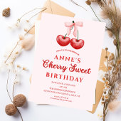 cute Sweet Cherry Birthday Invitation Girl Kaart