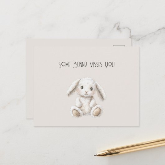 Cute Sweet Cream White Bunny Missing You Briefkaart (Voorkant / Achterkant in situ)