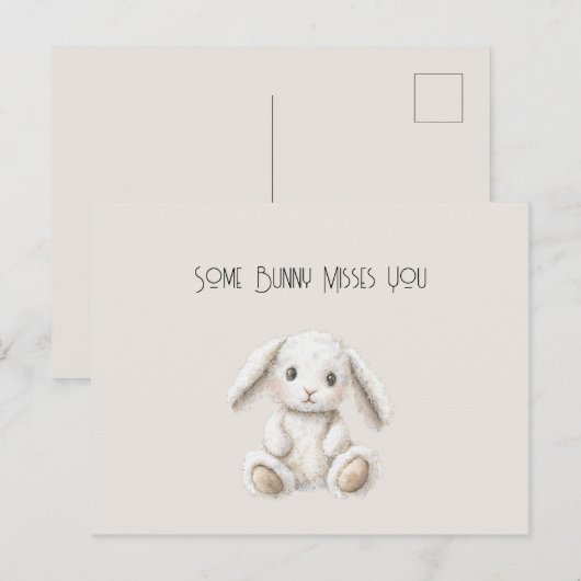 Cute Sweet Cream White Bunny Missing You Briefkaart (Voorkant / Achterkant)