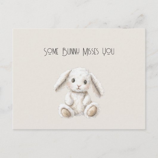 Cute Sweet Cream White Bunny Missing You Briefkaart (Voorkant)