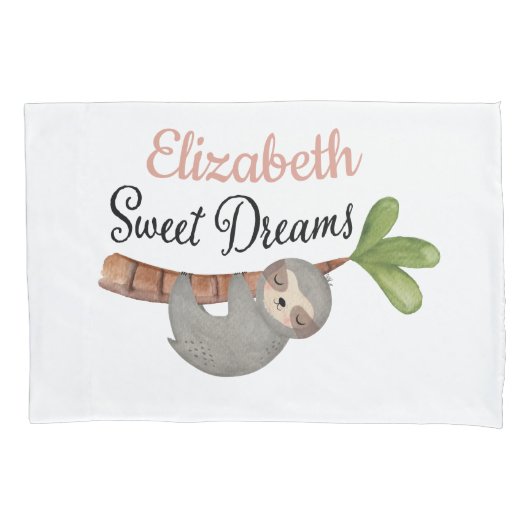 Cute Sweet Dream Girl Sloth Monogram Kussensloop (Voorkant)