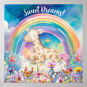 Cute Sweet Dreams Bloem Regenboog & Giraffe Poster