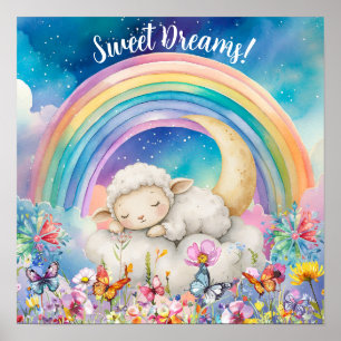 Cute Sweet Dreams Bloemrijke Regenboog & Lam Poster