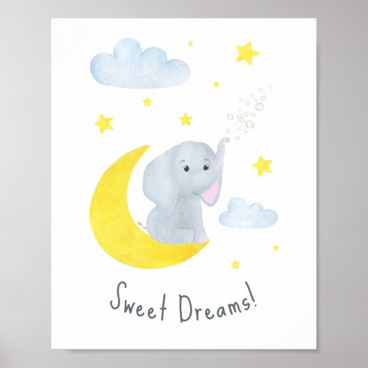 Cute Sweet Dreams citeert de olifant Nursery Wall  Poster (Voorkant)
