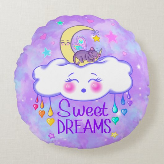 Cute Sweet Dreams Kawaii Round Pillow Rond Kussen (Voorkant)