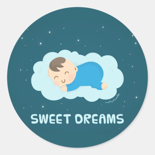 Cute Sweet Dreams Sleeping Baby Boy Ronde Sticker (Voorkant)