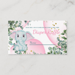 Cute Sweet Elephant Eucalyptus Pink Diaper Raffle Informatiekaartje