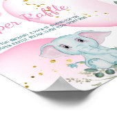 Cute Sweet Elephant Eucalyptus Pink Diaper Raffle Poster (Hoek)