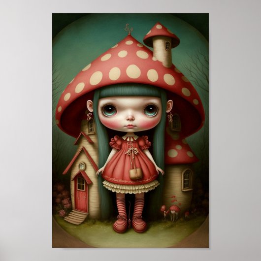 Cute Sweet Little Mushroom Girl Art Poster (Voorkant)