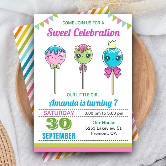 Cute Sweet Lollipop Snoep Land Birthday Party Kaart