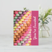Cute Sweet Macarons Pink Birthday Party Kaart (Staand voorkant)