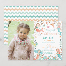 Cute Sweet Mermaid Birthday onder Zee Foto Kaart