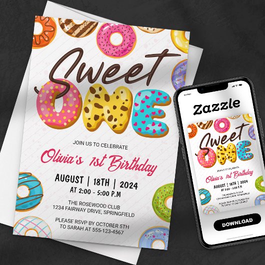 Cute Sweet One Donut 1e Verjaardag Kaart