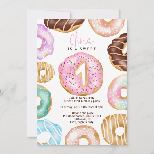 Cute Sweet One waterverf doneert 1 verjaardag Kaart (Voorkant)