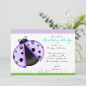 CUTE Sweet Paars and Blue Lady Bug Birthday Party Kaart (Staand voorkant)