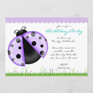 CUTE Sweet Paars and Blue Lady Bug Birthday Party Kaart
