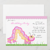 CUTE Sweet Pink Caterstyle Bug Birthday Party Kaart (Voorkant / Achterkant)