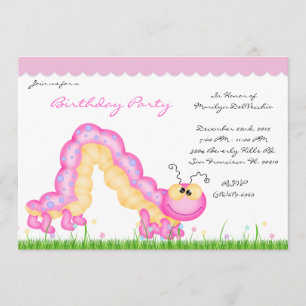 CUTE Sweet Pink Caterstyle Bug Birthday Party Kaart