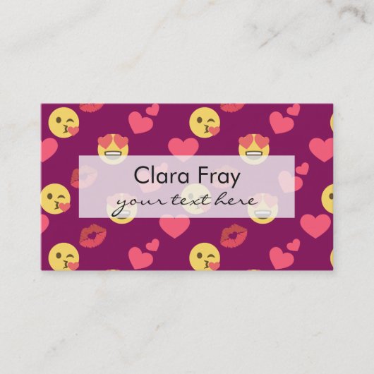 Cute Sweet Pink Emoji Love Hearts Kiss Pattern Visitekaartje (Voorkant)