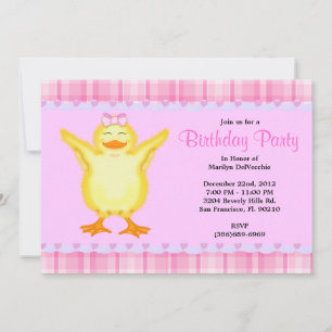 CUTE Sweet Pink-kaart met Gele Duck Birthday Kaart