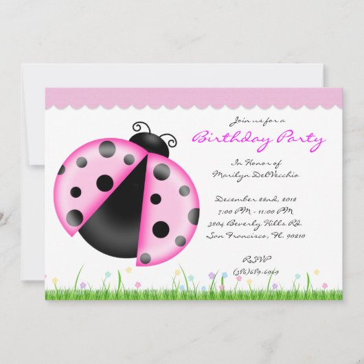 CUTE Sweet Pink Lady Bug Birthday Party Kaart (Voorkant)