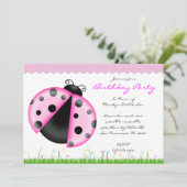 CUTE Sweet Pink Lady Bug Birthday Party Kaart (Staand voorkant)