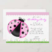 CUTE Sweet Pink Lady Bug Birthday Party Kaart (Voorkant / Achterkant)