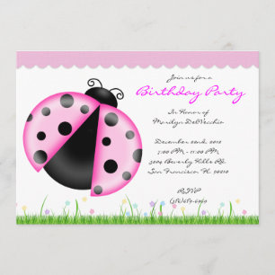 CUTE Sweet Pink Lady Bug Birthday Party Kaart